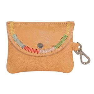 Stitch Detail Leather Mini Snap Pouch